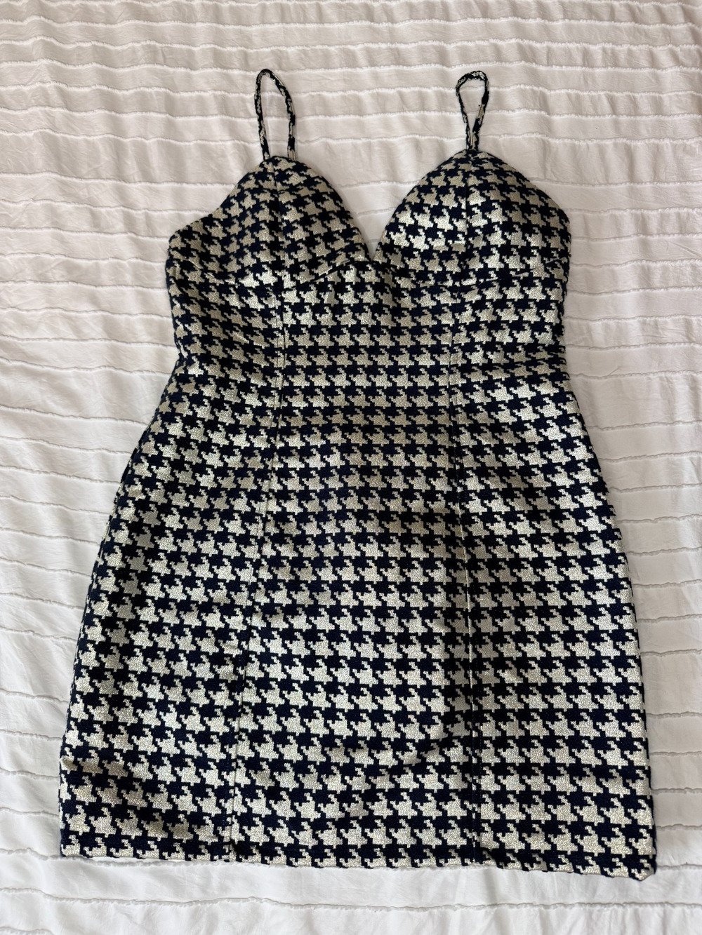 By The Way Women’s Small Houndstooth Metallic Mini Dress Bustier Bodycon